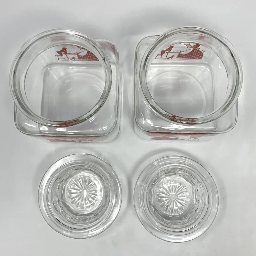 Set 2 Vintage Glass Canister Jar 6 3/4